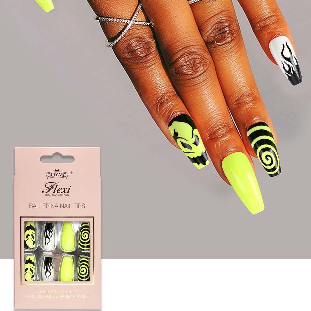 AUGUSTINA Agustina Kuku Palsu Panjang Pesona Fashion Selesai Potongan Kuku 3D Nail Tip Tekan Pada Kuku Peti Mati Kuku Kuku Kuku Palsu Halloween