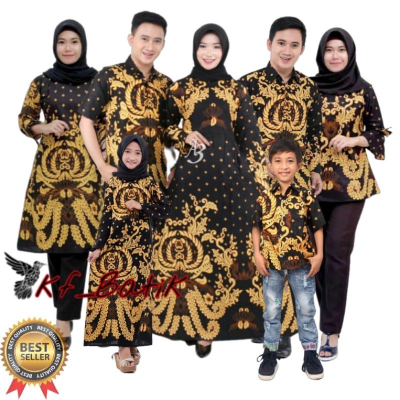 Jual Batik Couple Keluarga Modern Terbaru Set Couple Batik Keluarga Gamis Jumbo Gurita Kuning 