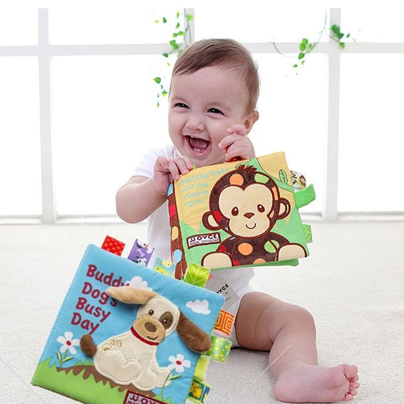 Mainan Buku Kain Gambar Hewan Anjingmonyet Untuk Perkembangan Kecerdasan Bayi