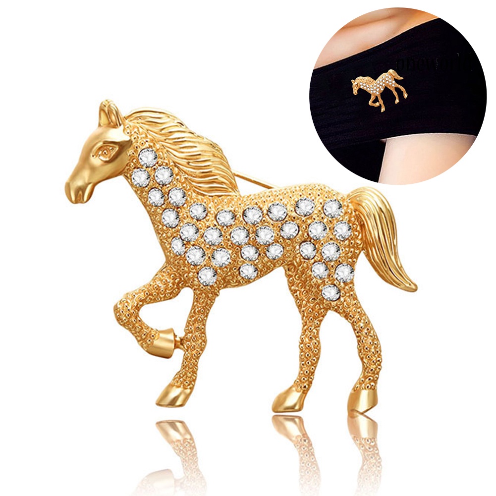 OW@ Men Women Rhinestone Inlaid Horse Brooch Pin Corsage Suit Cardigan Shawl Decor