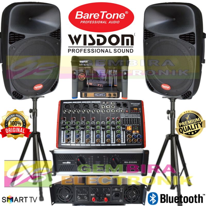 Paket Speaker Baretone 15 inch set power Megavox 2000watt Mixer Wisdom 8 channel Original
