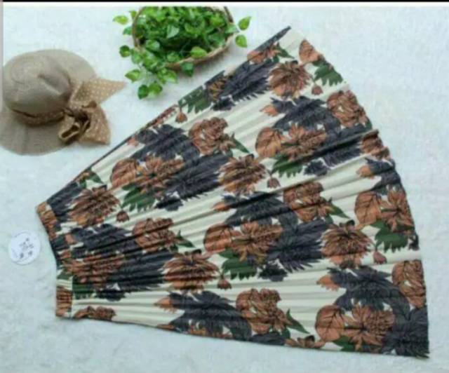 Rok Plisket Import Motif Bunga Tulip / Termurah