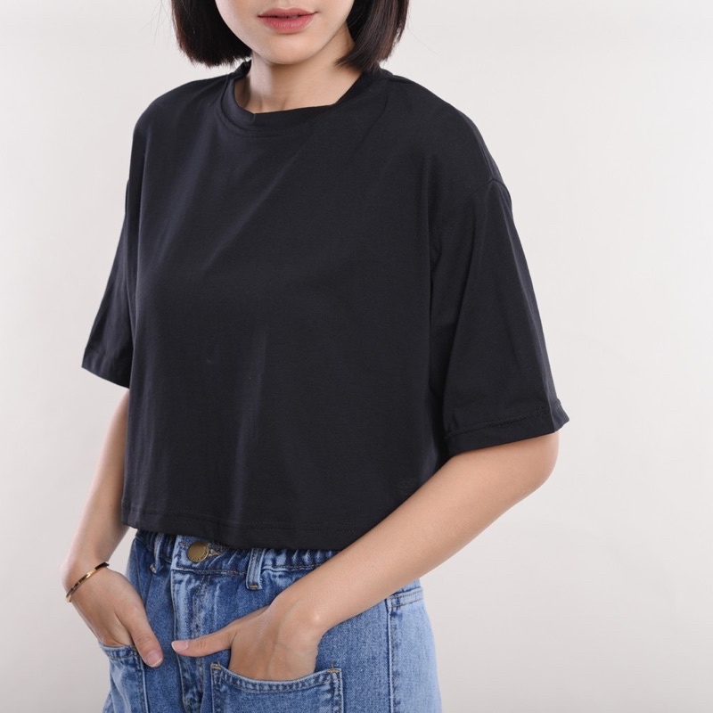 ATASAN TOP KOREA  CROP TEE OVERSIZED CROP TOP OVERSIZED BAJU WANITA CROPTOP POLOS PREMIUM