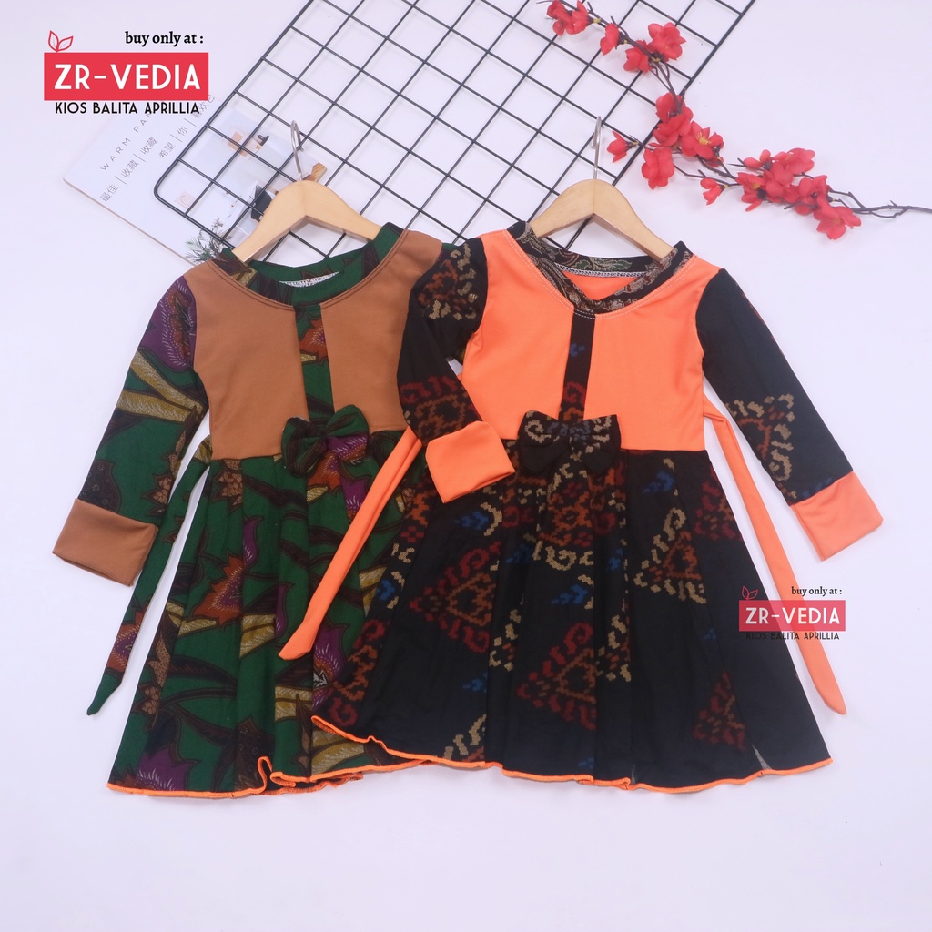 [BATIK] Dress Valencia uk 1-4 Tahun / Dres Lengan Panjang Pesta Baju Anak Perempuan Fashion Kids Motif Adem