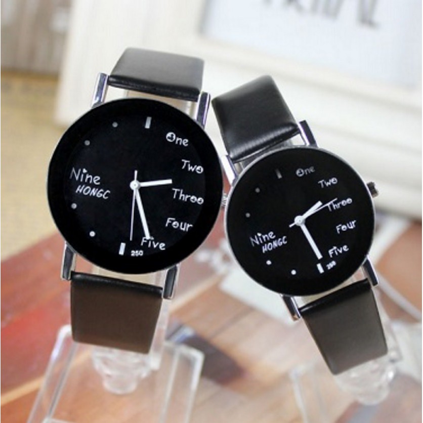 #31 Jam Tangan Couple UNIQ SINGLE Korean Style Analog Leather Watch Cowo Cewe Kulit