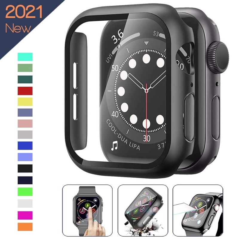 360full Pelindung Layar Bumper matte hard Case Watch6 SE 5 4 Cover Tempered glass film iwatch 40MM 44MM Sarung