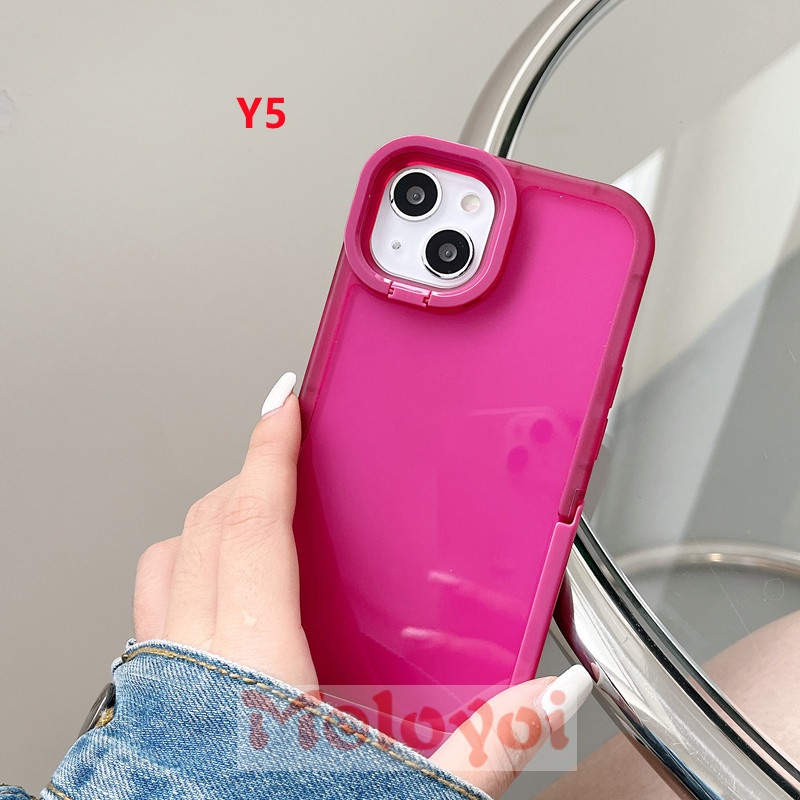 Soft Case TPU Warna Macaron Polos Dengan Kickstand Lipat 2 IN 1 Untuk IPhone 8plus 11 Pro MAX XR X 7plus 13 12 11 Pro MAX 7 8 Plus XS MAX