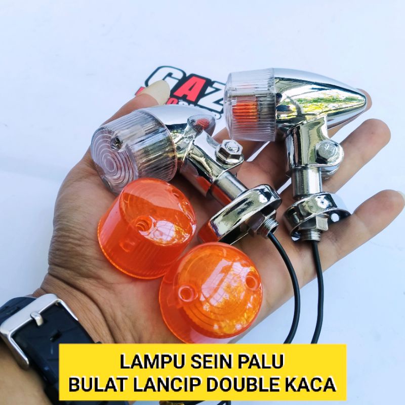 Lampu Sein Bulat LANCIP HD Crhome Double Mika Reteng Reting Palu CB Dobel kaca RI Krum