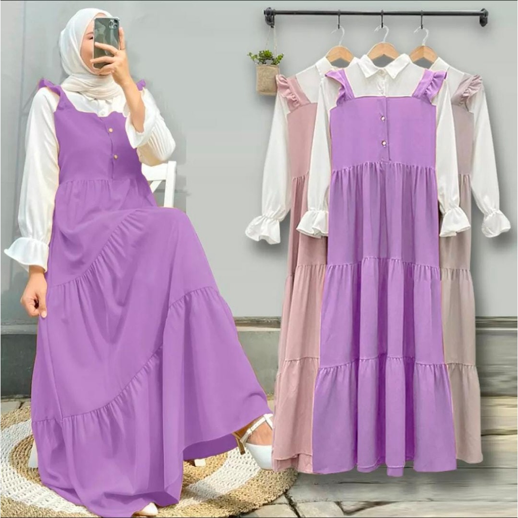 (COD) ONE SET DRESS IMPORT WANITA/ SETELAN KEMEJA WANITA/ ONE SET MAXY DRESS KEMEJA/  MAXI DRESS/ KOREAN DRESS/ LONG DRESS SET KEMEJA/ DRESS SLIM FIT/ DRESS SPAN POLOS/ STELAN INNER SPAN KEMEJA/ LAURA DRESS