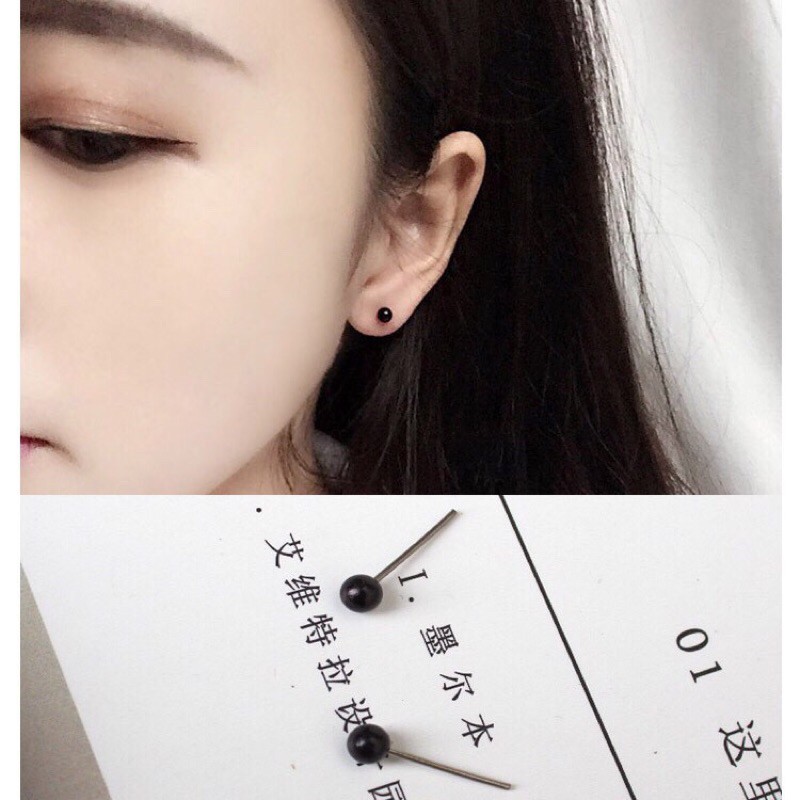 anting tindik mutiara warna hitam , anting stud mutiara hitam putih kecil