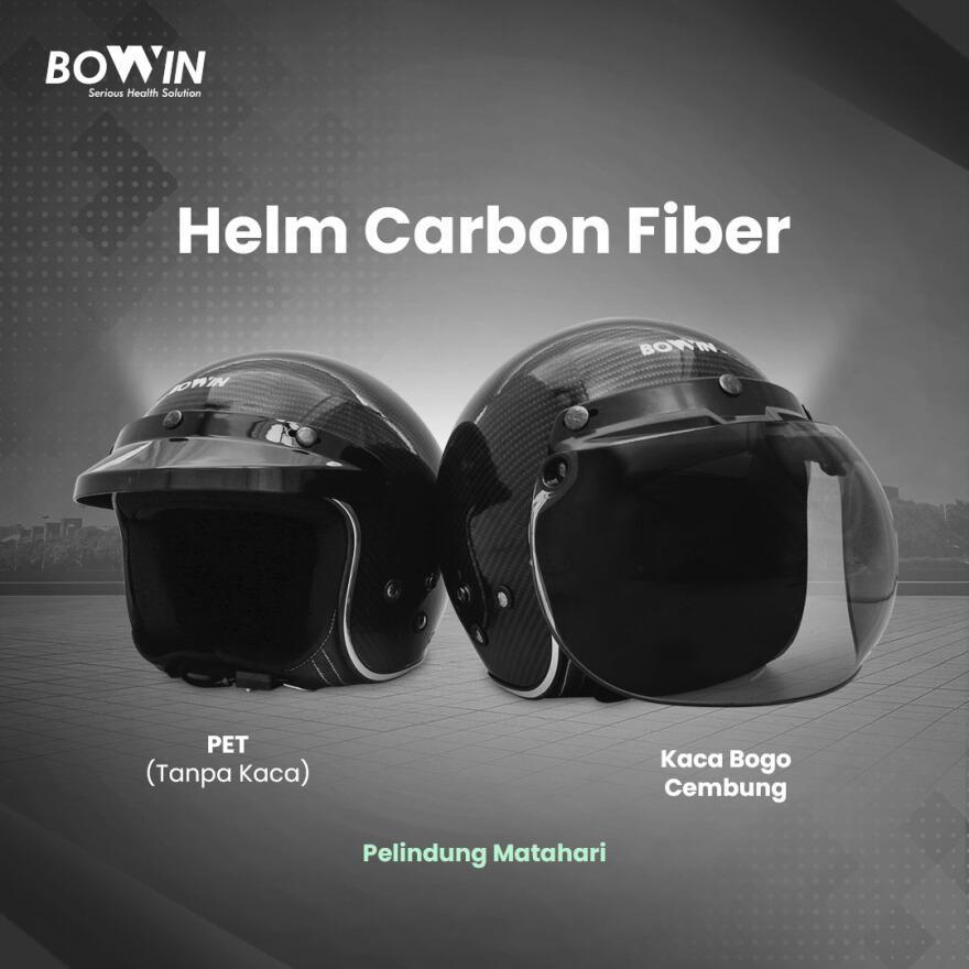 BOWIN Helm Premium Carbon SNI Helm Half Face Bogo/Helm Retro - Carbon + Visor