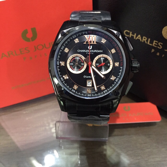 JAM TANGAN PRIA CHARLES JOURDAN CJ1011-1733C BLACK STAINLESS STEEL ORIGINAL