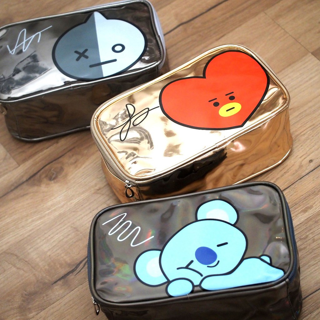 Dompet Kosmetik Hologram BTS BT21 UKURAN JUMBO Tas Kosmetik Tenteng Tempat Make Up BTS