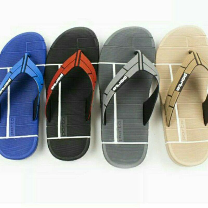 Porto 1034L - Sendal Jepit Karet Pria Dawasa Motif Strip Putih Size 36 - 40