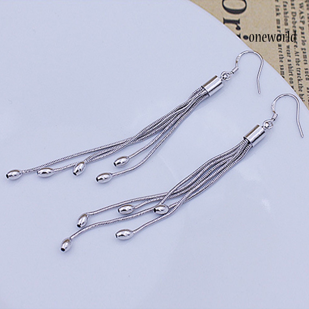 OW@ Ear Hook Stylish Eye-catching Long Tassel Long Tassel Drop Dangle Hook Earrings for Wedding Party Prom