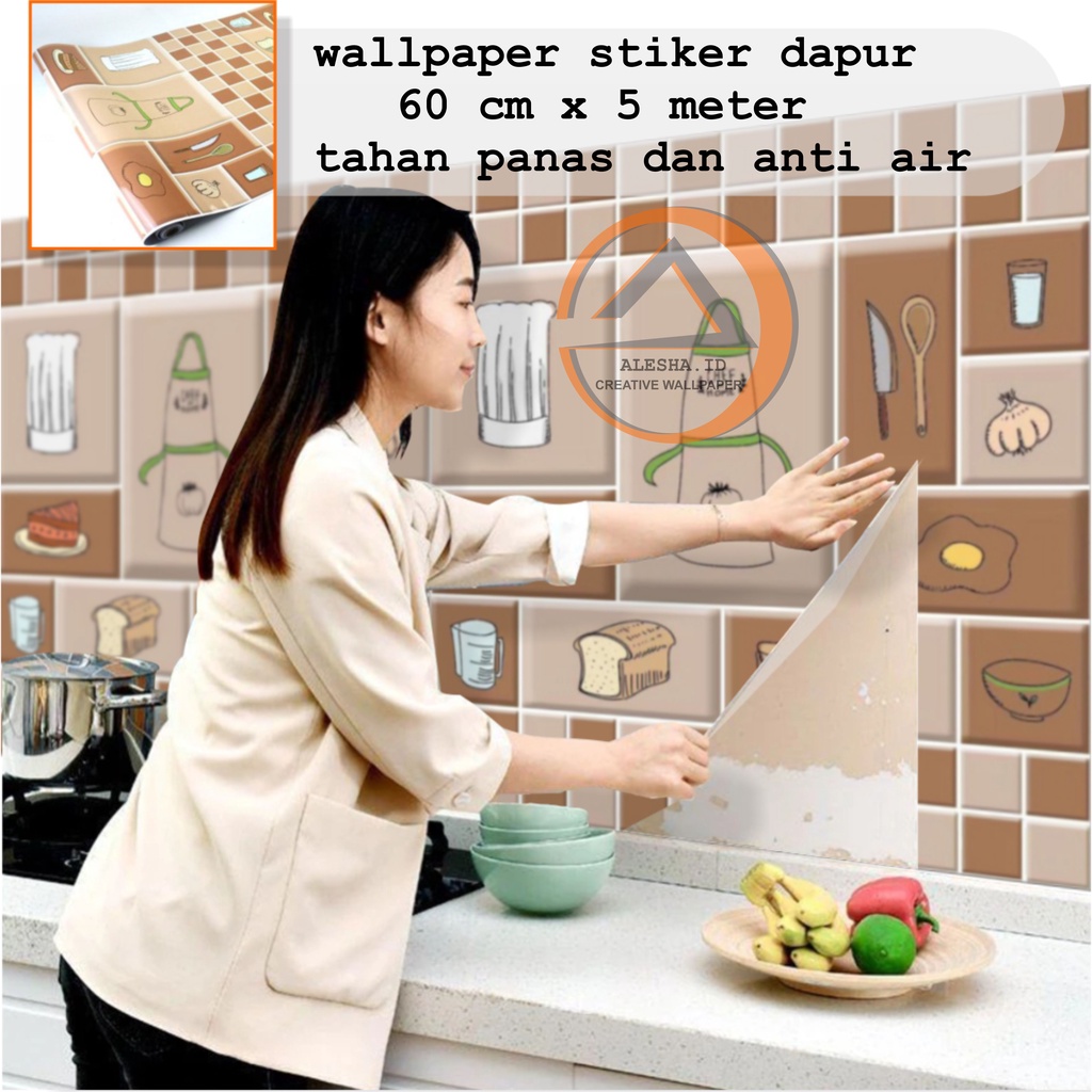 wallpaper sticker dinding dapur dapur 60 cm x 5 meter tahan panas anti air dan noda minyak