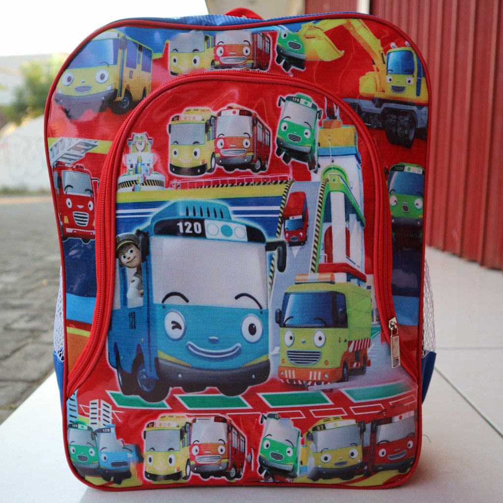 Tas Ransel Backpack Gendong Anak Cowo Sekolah TK Kecil Mika Little Bus Merah