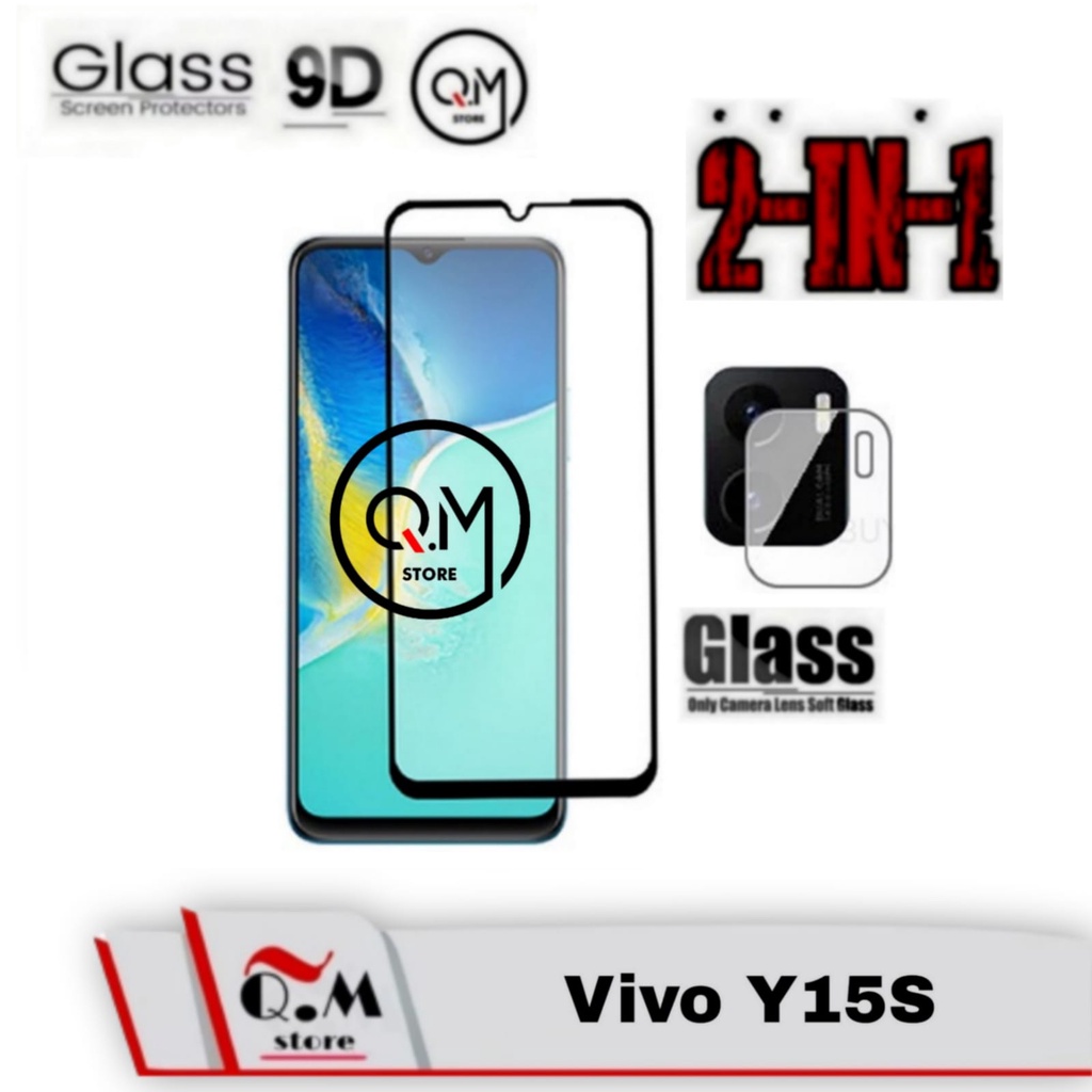 Paket 2 IN1 Vivo Y15S Tempered Glass Anti Gores Pelindung Layar Full 9D FREE Camera VIVO Y15S