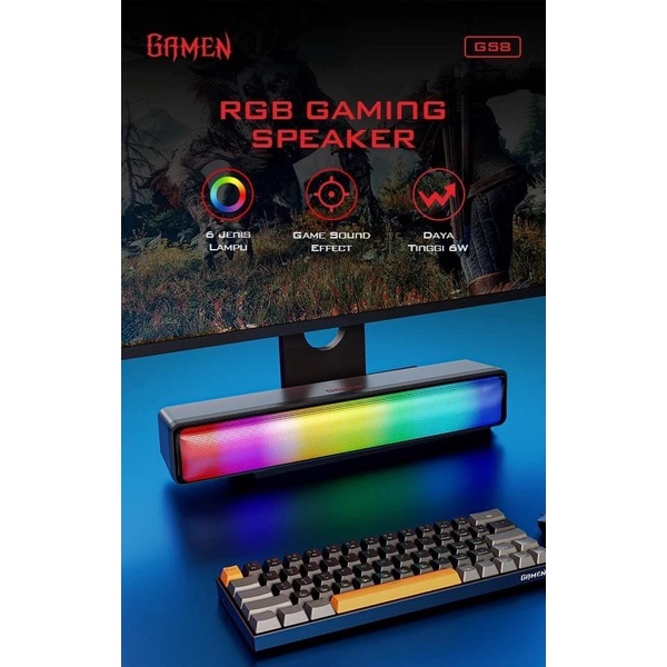 Gamen GS8 Speaker Gaming Soundbar With RGB Lights Speaker Portable