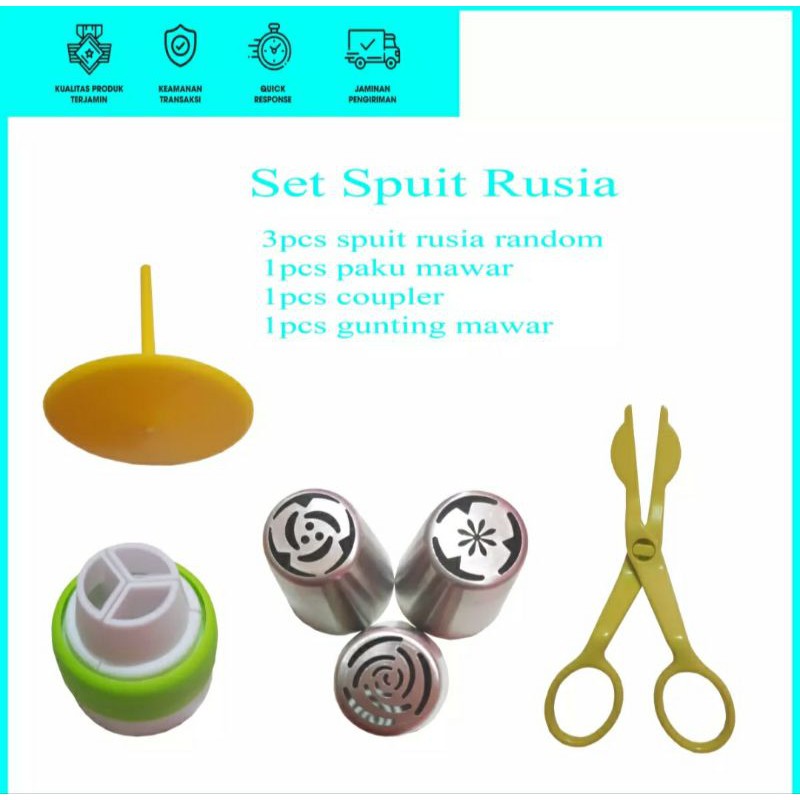 Paket Dekorasi ( Spuit Russia, Coupler, Gunting &amp; Paku Mawar) Dekorasi Kue