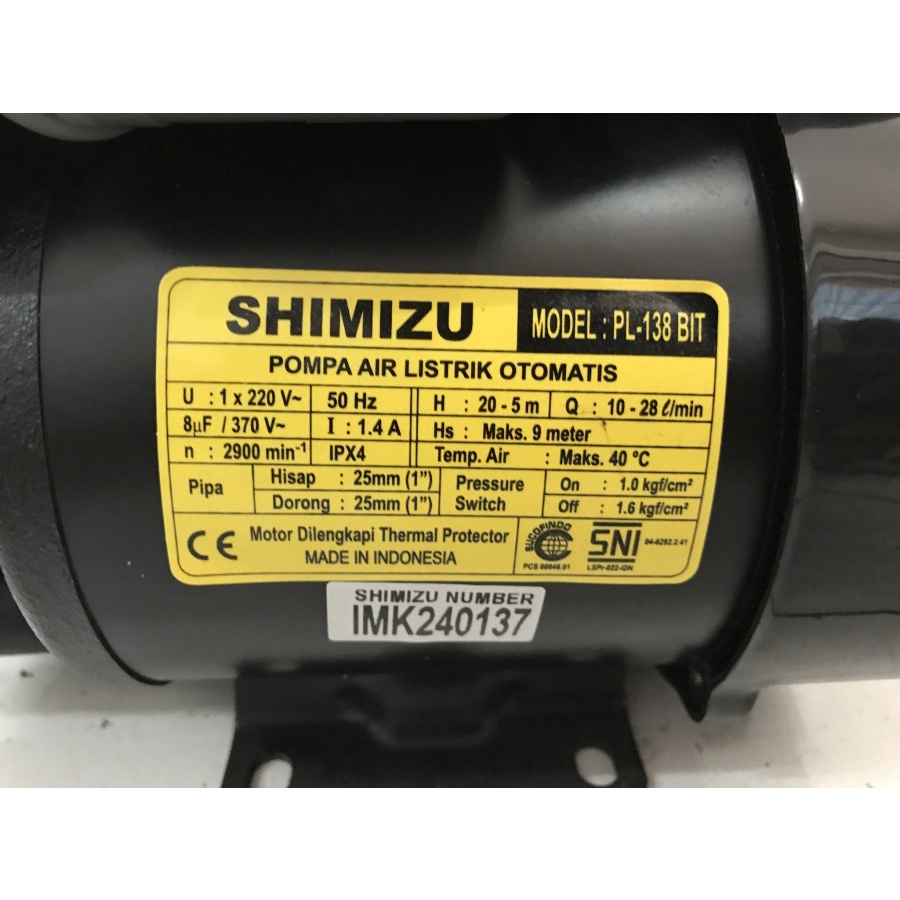 POMPA AIR SHIMIZU PL 138 BIT BODI PLASTIK ANTI KARAT 125W OTOMATIS PL138BIT