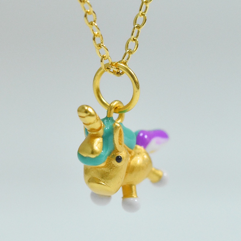 [Ready Stock]Fashion Unique Gold-Plated Colorful Unicorn Pendant Necklace