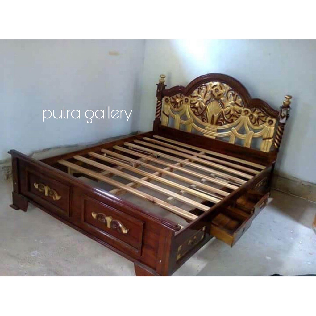 Tempat tidur jati / Dipan tiara laci / Dipan ranjang kayu jati / Furniture jati jepara / Putra Galle