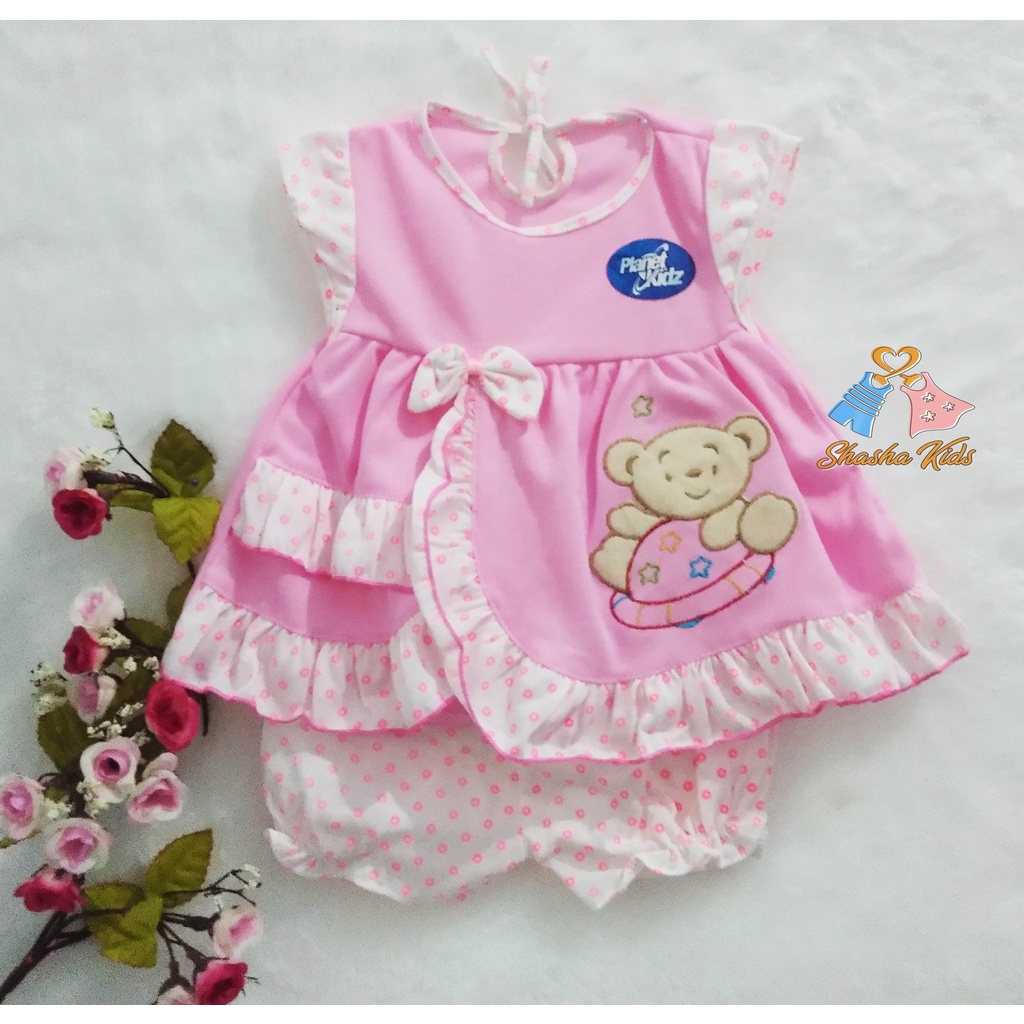 [L-016]  Baju Bayi Perempuan/ Dress  Bayi   Planet Kids cantik  motif bunga Murah  untuk usia 0-3bln