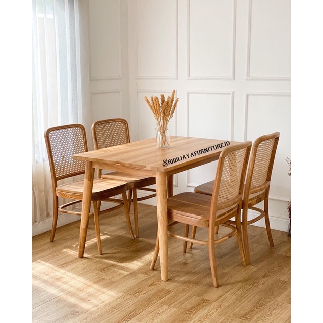 set meja kursi makan minimalis   set meja kursi cafe kayu jati   meja makan kayu jati retro   kursi 