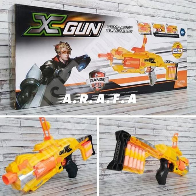 MAINAN SENAPAN NERF X-GUN SOFT BULLET - KOKANG OTOMATIS-BATERAI-56cm