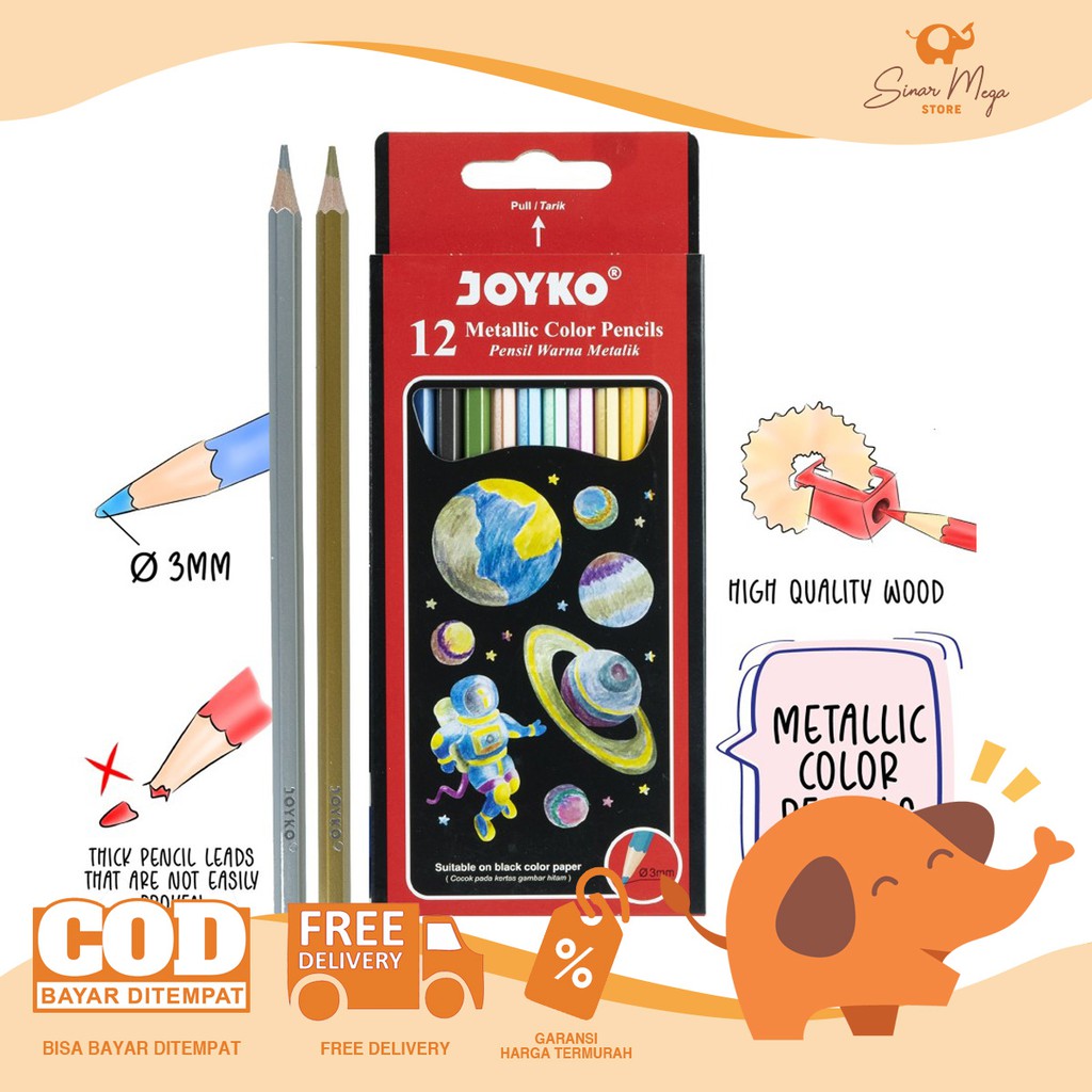 

Joyko Pensil Warna Metallic Color Pencil CP-123M 12 Warna Metalik Color Unik Murah Berkualitas