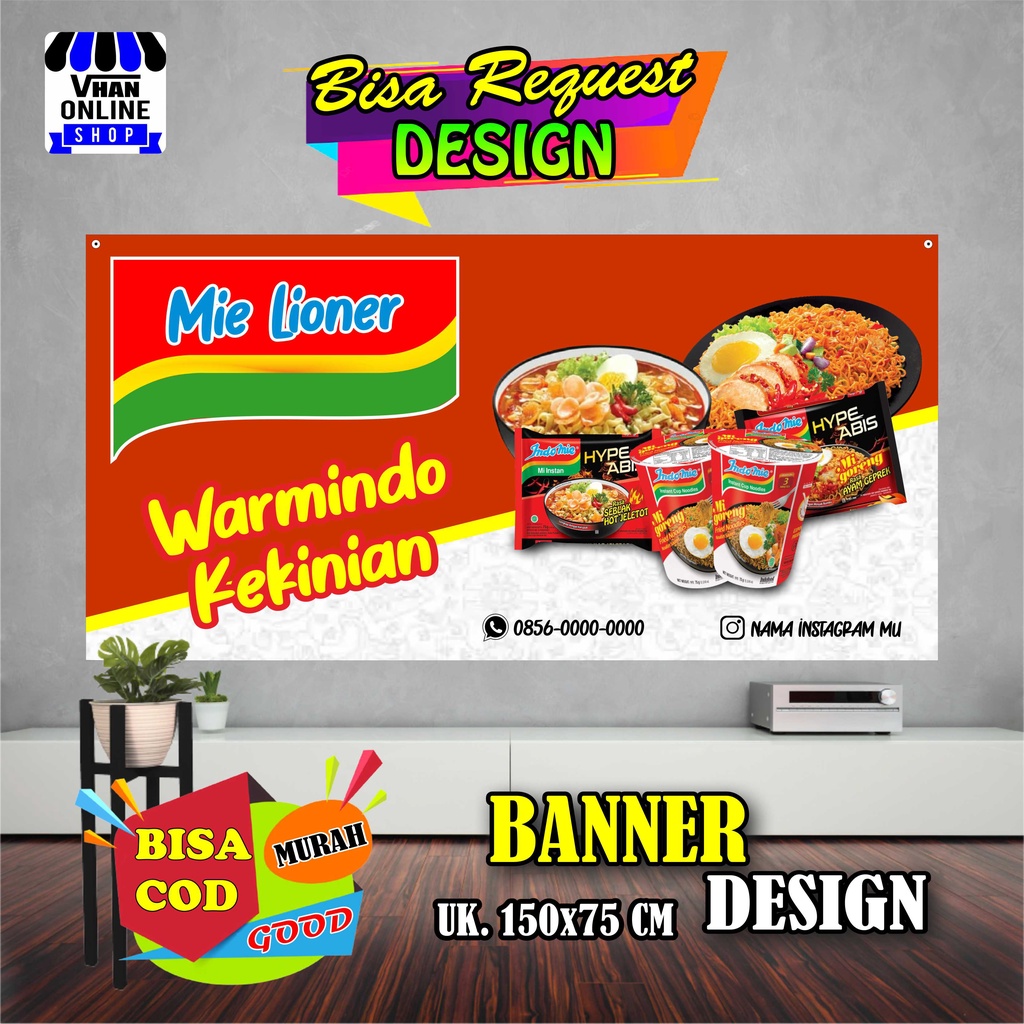 Jual Spanduk Banner Warmindo Warung Makan Indomie Mie Lioner Keren Murah Indonesia Shopee