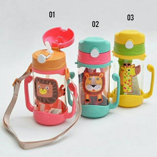 Baby's Learning Drinking Water Bottle Feeding Sippy Cups With Handles and Strap M097