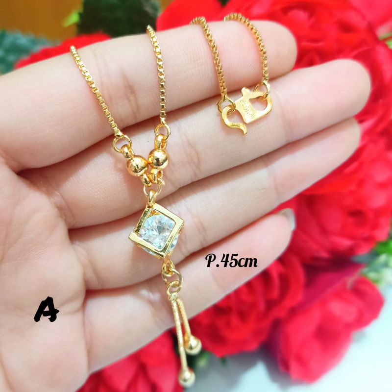 Kalung Dewasa kristal termanis simple emas tidak karat