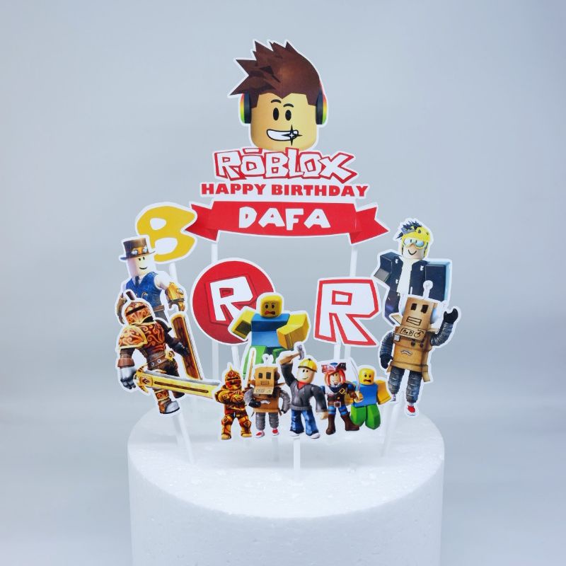 Cake Topper 3D Custom Nama Karakter Roblox Game Roblok - Alat Dekorasi Kue Ulang Tahun - Satu Set To