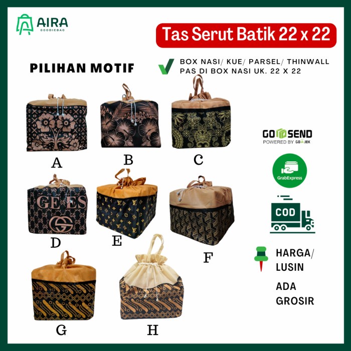 

NEW tas serut batik bambu tali hitam box nasi 22x22