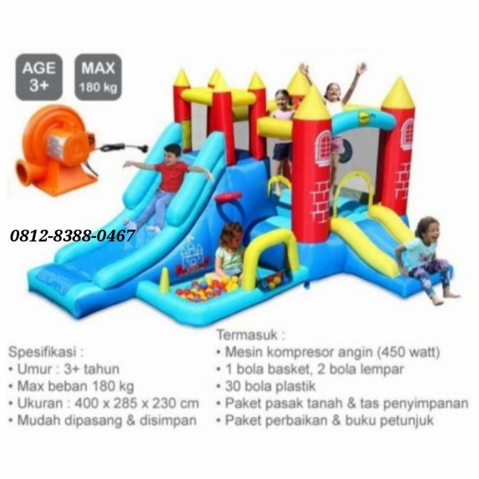 Istana Rumah Balon Anak Dobel Perosotan Mainan Trampolin Kolam Bola