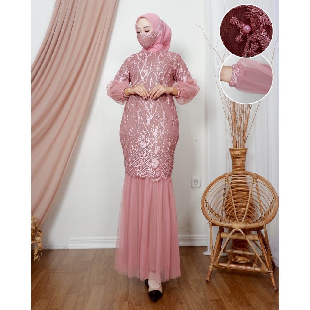 (New Product) Gamis Pesta Brukat Zalina / Dress Muslim  / Fashion Muslim / Size S-M,L,XL / Gamis Seragam Kondangan / Gamis Duyung