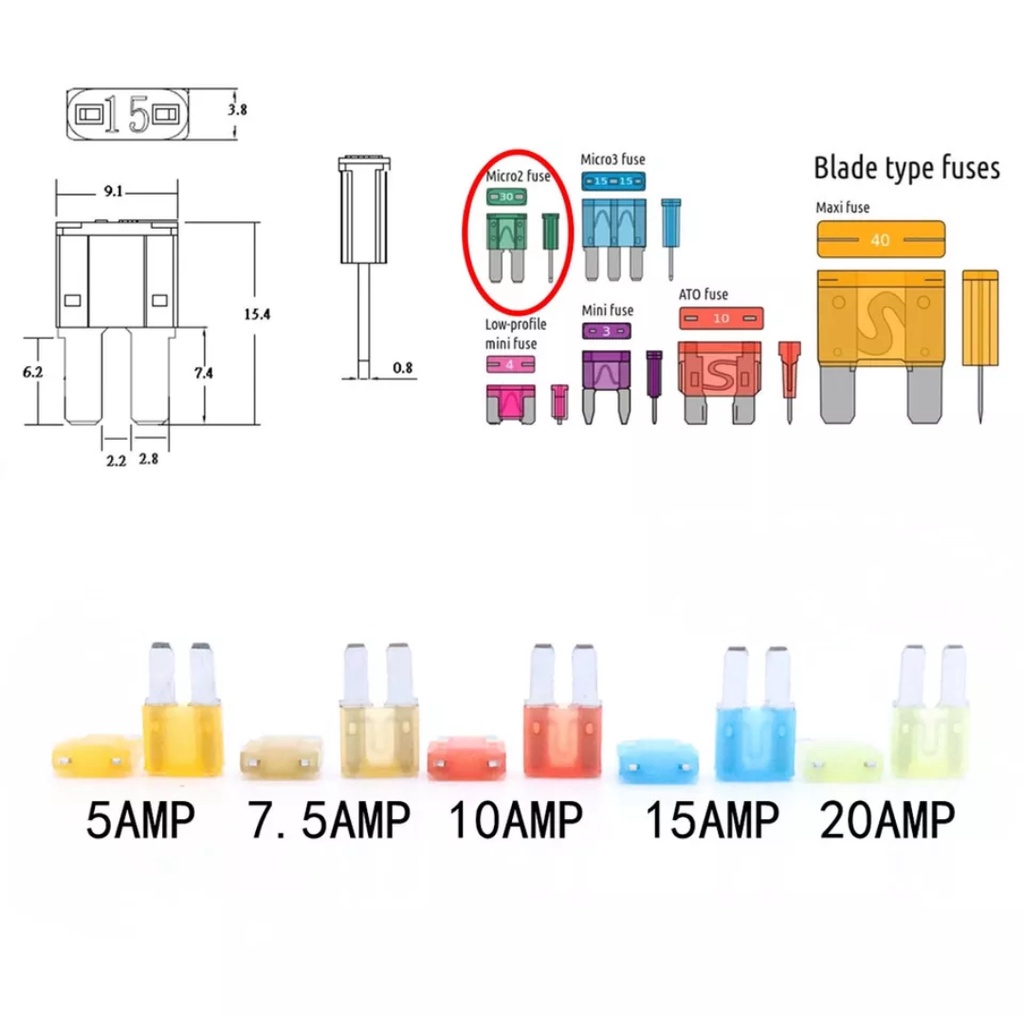 45 pcs Sekring Fuse Tancap Micro2 Mobil + Penjepit Sekring