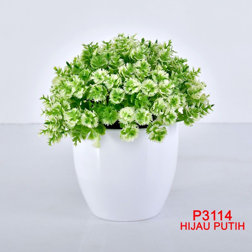 COD / TL88 POT TANAMAN  BUNGA HIAS DEKORASI RUANGAN BUNGA PLASTIK HIAS P3114-PUTIH