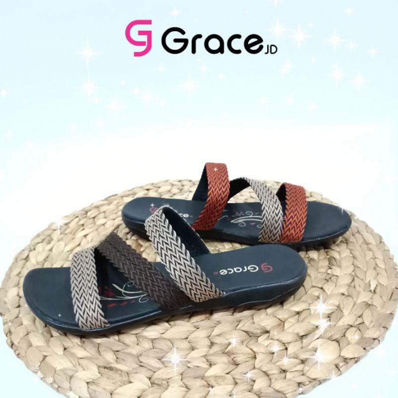 GRACE [RAJUT LAUREN BAN 3M] Sandal Cewek Turki Tapak Hitam/ Sandal Wanita Ban 3M/ Sandal Selop Wanita