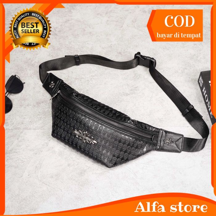 waistbag tas selempang / slempang pria kulit hitam tas bahu sling bag cowok slingbag import sb25