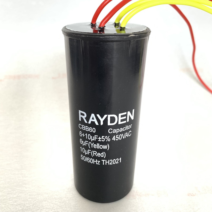 Kapasitor Mesin Cuci 2 Tabung Rayden 6+10μF 450VAC Body Bulat Double