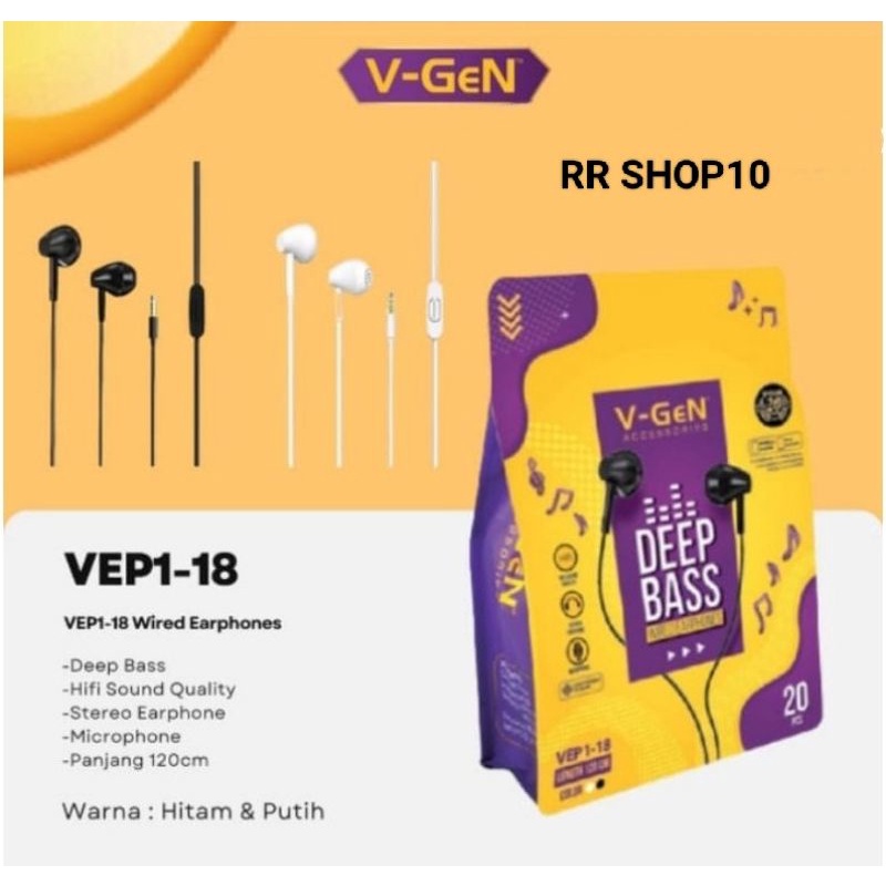 HEADSET V-GEN vep1-18/HEADSET V-GEN VEP1-6/HEADSET V-GEN VEP1-11 EXTRA HD BASS