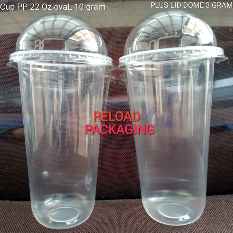 

Gelas Plastik PP OvaL 22oz Plastic Cup PP OVAL 22 oz U Round U Shape Boba Capsul Bulat PLUS TUTUP CEMBUNG LID DOME TERBARU READY
