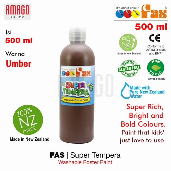 FAS - SUPER TEMPERA WASHABLE POSTER PAINT - 500 ml - UMBER - 080