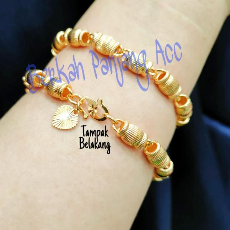 SALEE.. GELANG LAPIS EMAS TABUNG BAMBU UKIR PERHIASAN HONGKONG ANTI KARAT (ROSEGOLD)