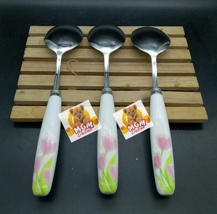 6PC Sendok Sayur Shabby Sendok Sayur Stainless motif Bunga Sendok Meja