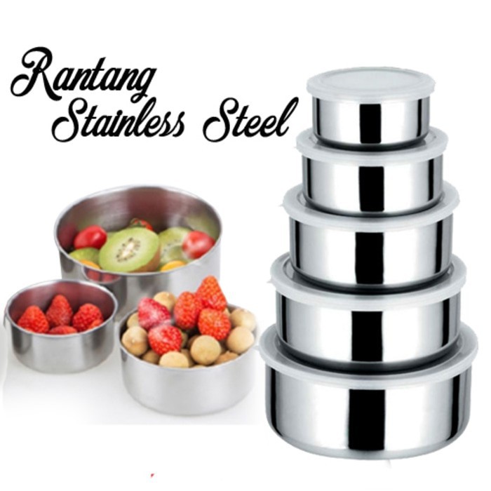 Fresh Box Rantang 5 Susun Stainless Steel Mixing Bowl 5in1 Lunch Box+Tutup Plastik Stainless Storage