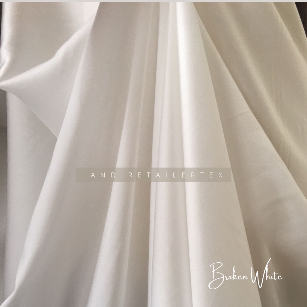 Kain Satin Maxmara Original Pure Silk 100% Warna Putih Tulang Broken White